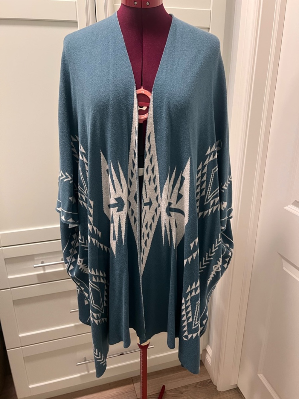 WRANGLER Teal Aztec Print Drap Knit Cardigan Poncho Size Large